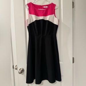Calvin Klein Sleeveless black, pink, white color block dress. Size 6